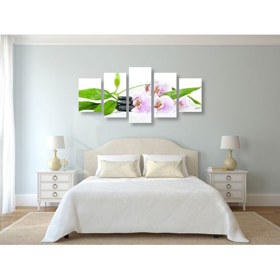 5-dielny obraz ukľudňujúce Zen zátišie s kvetmi orchidei