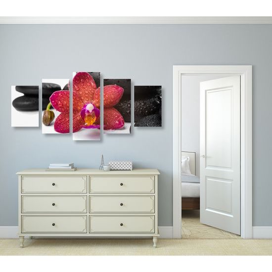 5-dielny obraz zen zátišie a orchidea