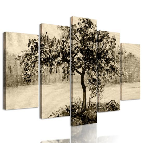 5-dielny obraz samotná čerešňa v sépiovom prevedení