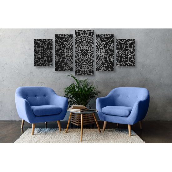 5-dielny obraz čiernobiely luxusný oranament
