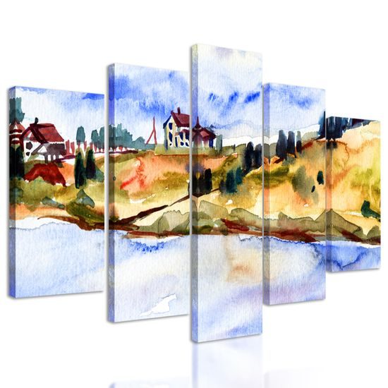 5-dielny obraz akavarelové Talianske mestečko