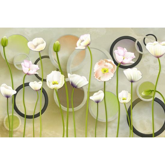 Samolepiaca tapeta kvety bieleho maku s abstraktným pozadím