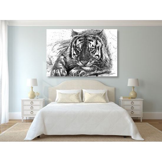 Obraz maľovaný bengálsky tiger v čiernobielom prevedení