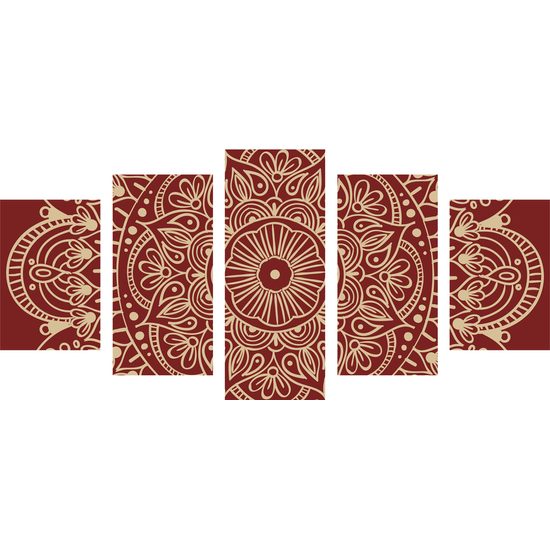 5-dielny obraz biela Mandala doplnená bordovou farbou