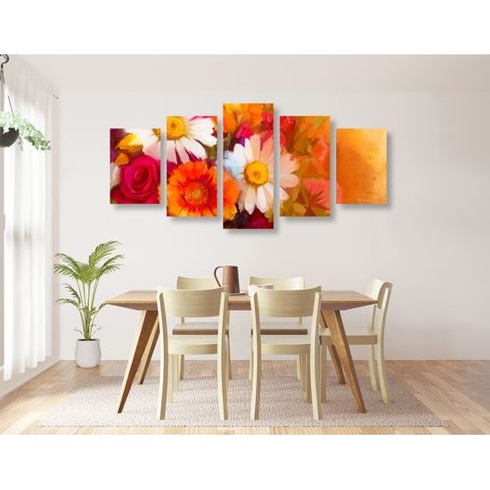 5-dielny obraz umelecká maľba pole plné nádherných kvetov
