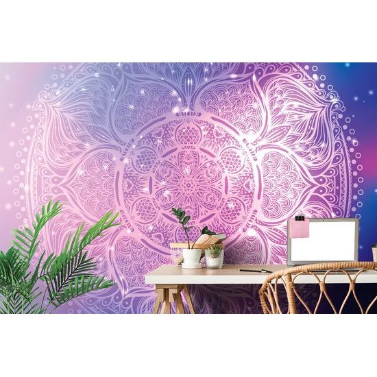 Samolepiaca tapeta fialová galaktická Mandala