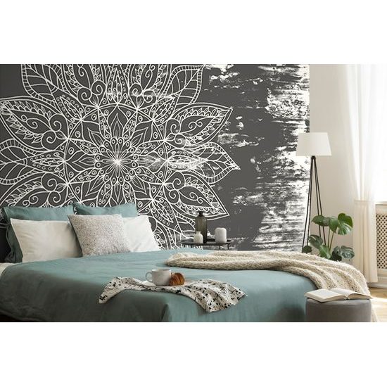Originálna tapeta čiernobiela štruktúra Mandaly