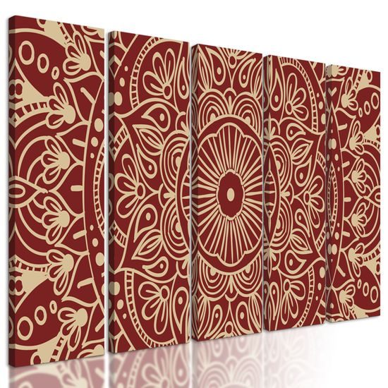 5-dielny obraz biela Mandala doplnená bordovou farbou