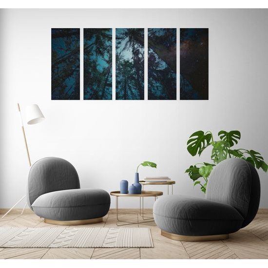 5-dielny obraz obloha medzi korunami stromov
