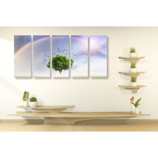 5-dielny obraz strom pod dúhou