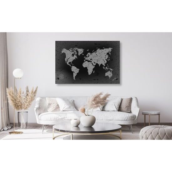 Obraz na korku čierno-šedá zaujímavá mapa