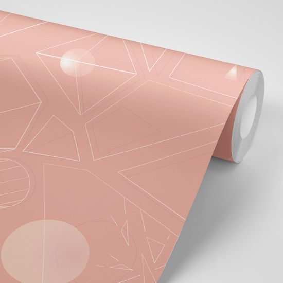 Tapeta jemné geometrické prvky na ružovom pozadí