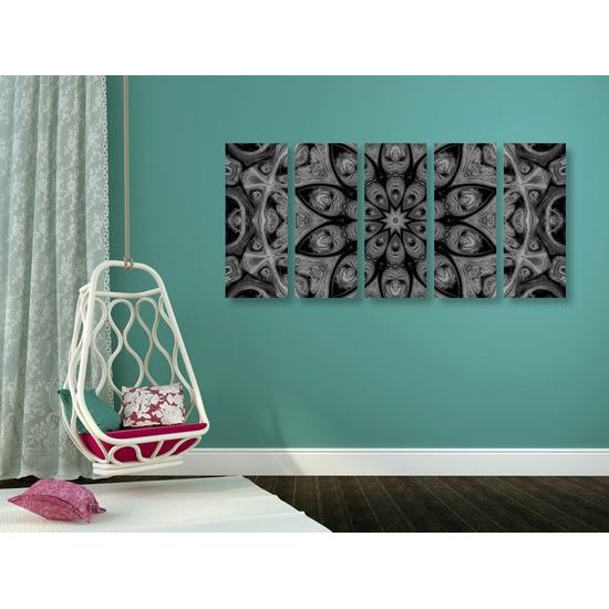 5-dielny obraz jemná mandala v čiernobielom prevedení