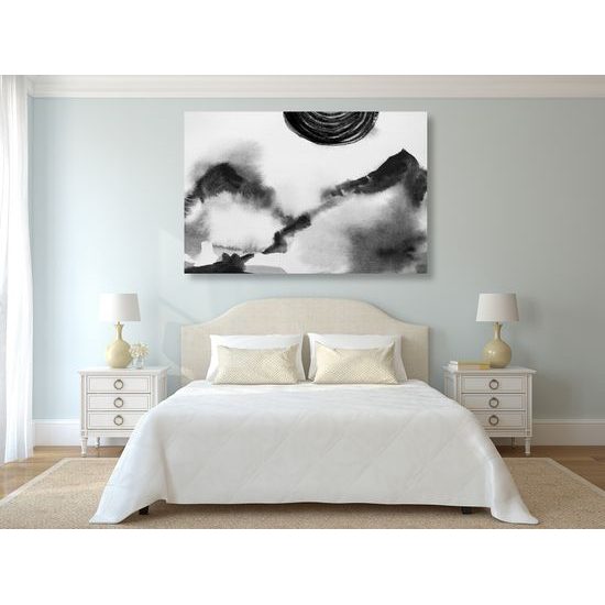 Obraz čiernobiela maľba japonských hôr