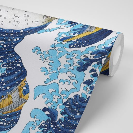 Samolepiaca tapeta imitácia Veľkej vlny z Kanagawa - K. Hokusai