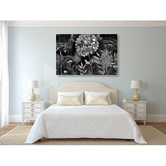 Obraz čiernobiela olejomaľba kvetov