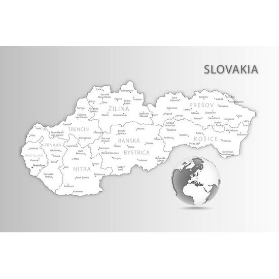 Obraz na korku podrobná mapa Slovenska v čiernobielom prevedení