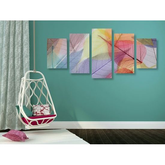 5-dielny obraz abstraktné detaily listov