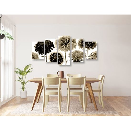 5-dielny obraz nádherné dálie v sépiovom prevedení