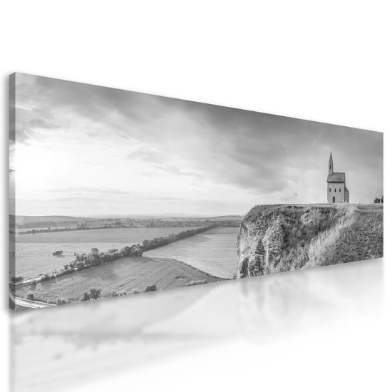 Obraz Nitrianský kostolík na skale v čiernobielom prevedení