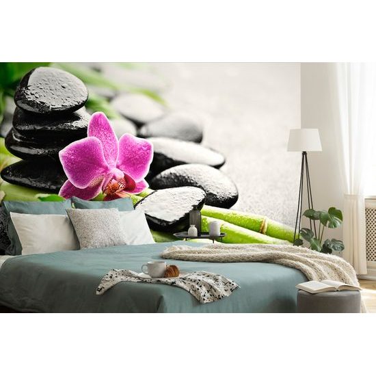 Samolepiaca fototapeta spa zátišie s fialovou orchideou