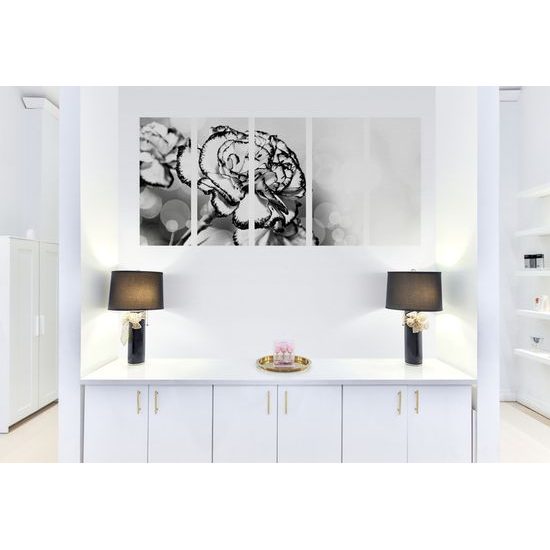 5-dielny obraz nádherný karafiát v čiernobielom prevedení