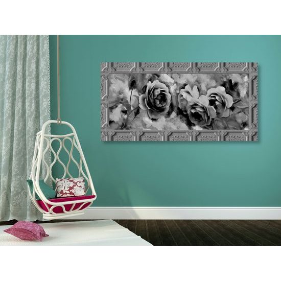 Obraz čiernobiele ruže v historickom prevedení