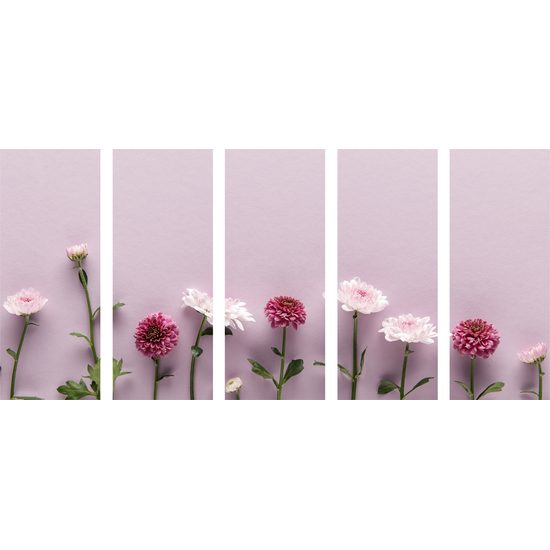 5-dielny obraz romantické kvetiny na staroružovom pozadí