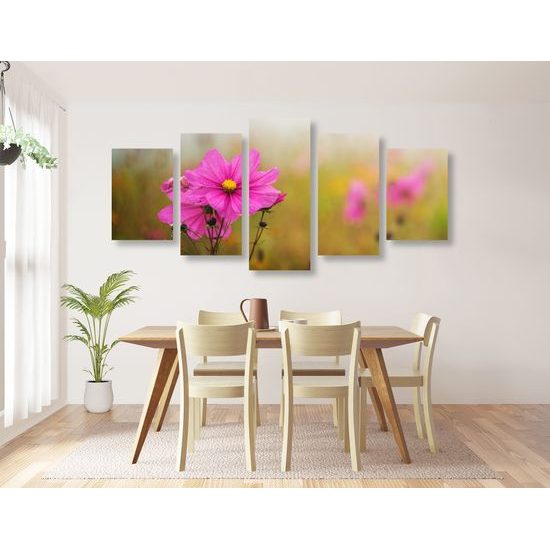 5-dielny obraz kvitnúce lúčne kvety