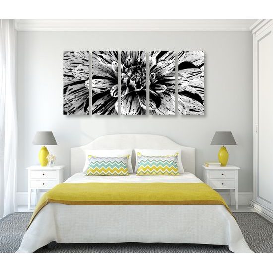 5-dielny obraz ohromná dália v čiernobielom prevedení
