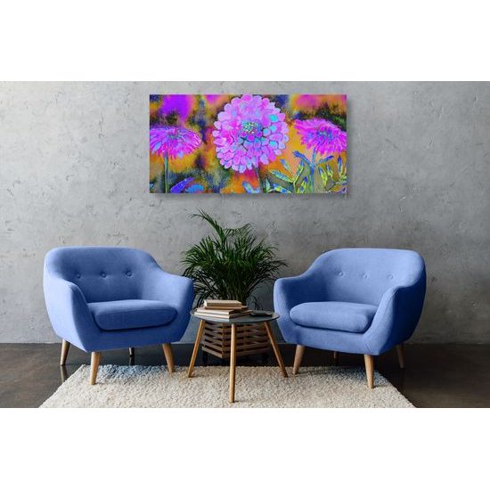 Obraz neobyčajné kvetiny sfarbené do fialova