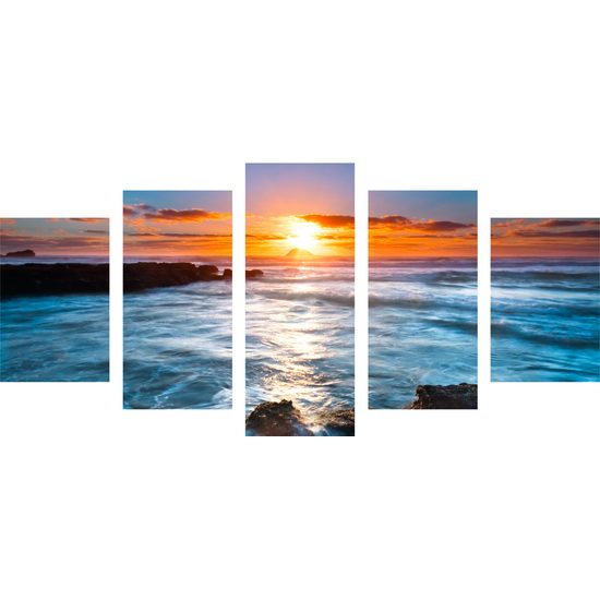 5-dielny obraz čarovný západ slnka pri mori