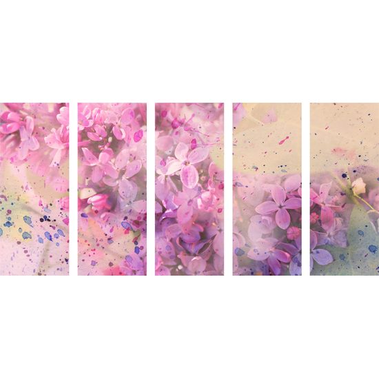 5-dielny obraz vetvička plná ružových kvetov