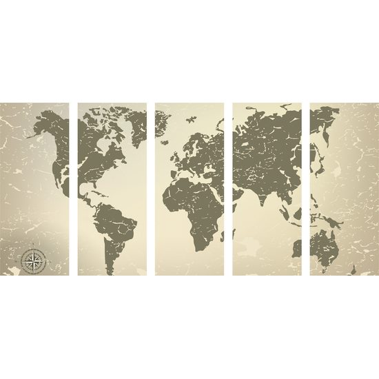 5-dielny obraz vintage mapa