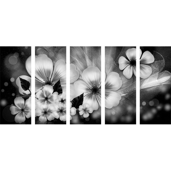 5-dielny obraz čiernobiele kvety vo vintage prevedení