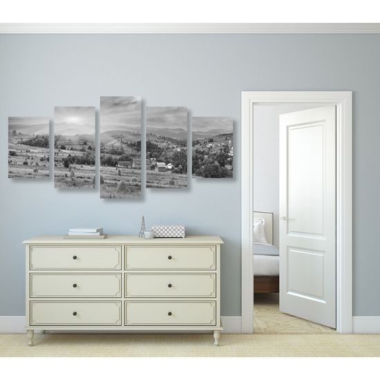 5-dielny obraz krásy Slovenskej prírody v čiernobielom prevedení