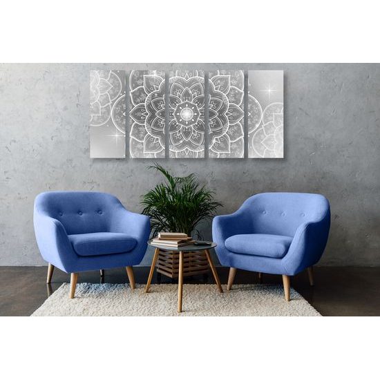 5-dielny obraz čiernobiely kvet Mandaly