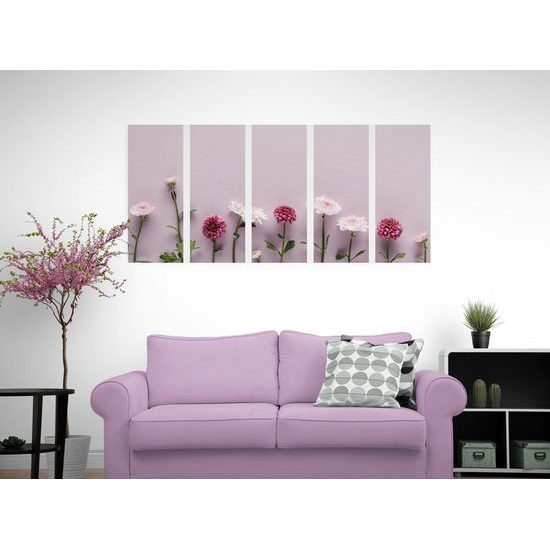 5-dielny obraz romantické kvetiny na staroružovom pozadí
