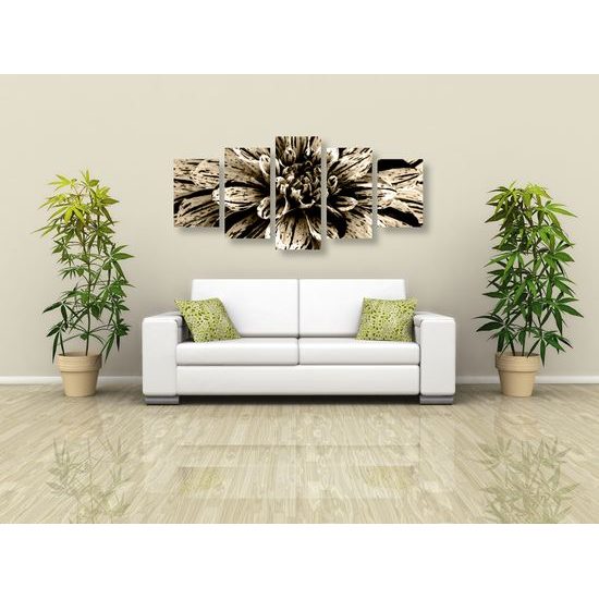 5-dielny obraz ohromná dália v sépiovom prevedení