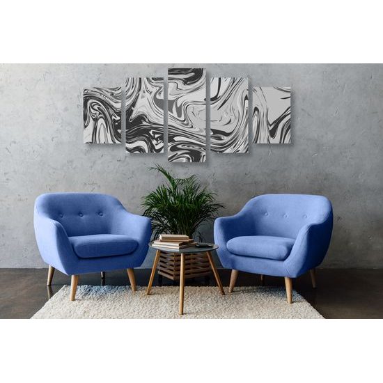 5-dielny obraz zaujímavá čiernobiela abstrakcia