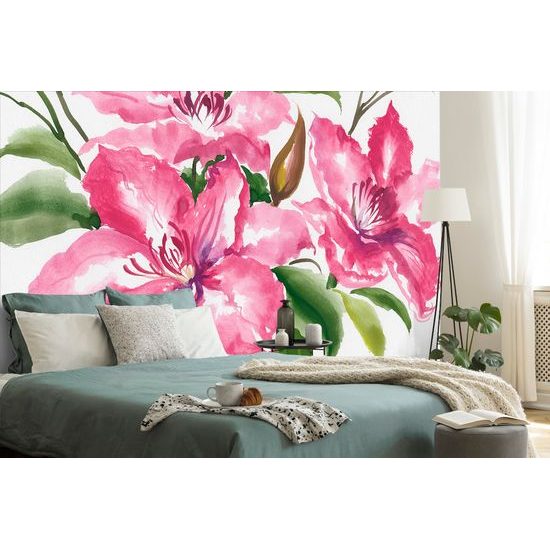 Samolepiaca tapeta maľba ružových kvetov