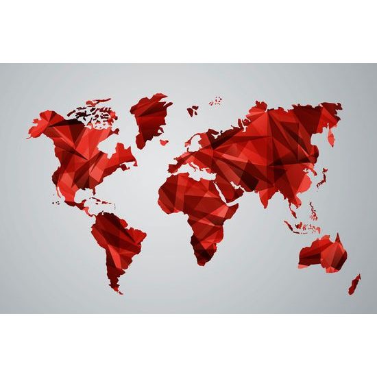 Obraz mapa sveta tovrená polygonmi v červenom prevedení