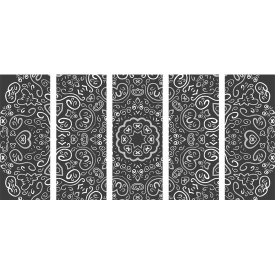 5-dielny obraz čiernobiela Mandala plná lásky