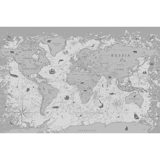 Obraz mapa sveta s historickým nádychom v čiernobielom prevedení