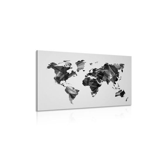 Obraz mapa sveta tovrená polygonmi v čiernobielom prevedení