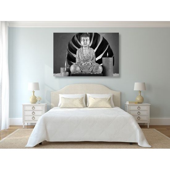 Obraz čiernobiela soška Budhu v Zen zátiší