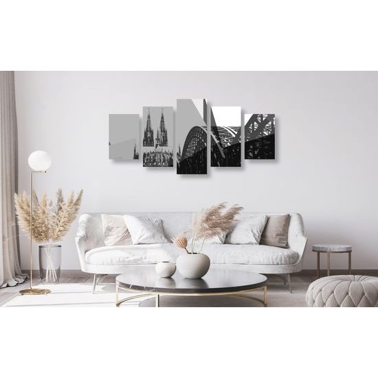 5-dielny obraz Kolínsky most v čiernobielom prevedení