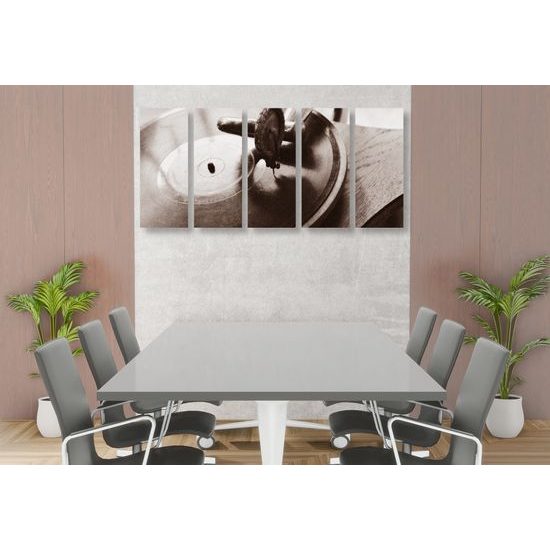 5-dielny obraz historický gramofón vo vintage prevedení