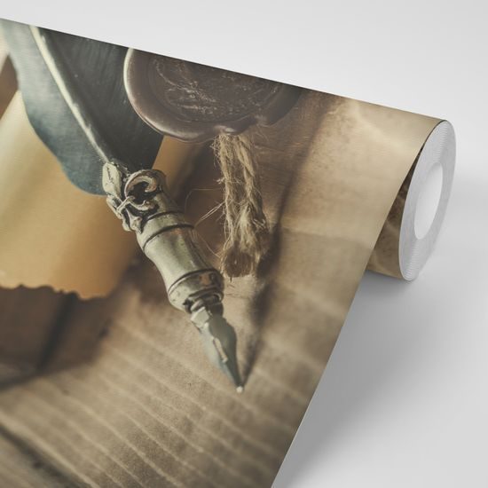 Samolepiaca fototapeta zátišie so starodávnym perom a pergamenom
