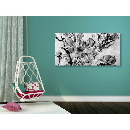 Obraz maľovaná abstrakcia kvetu v čiernobielom prevedení